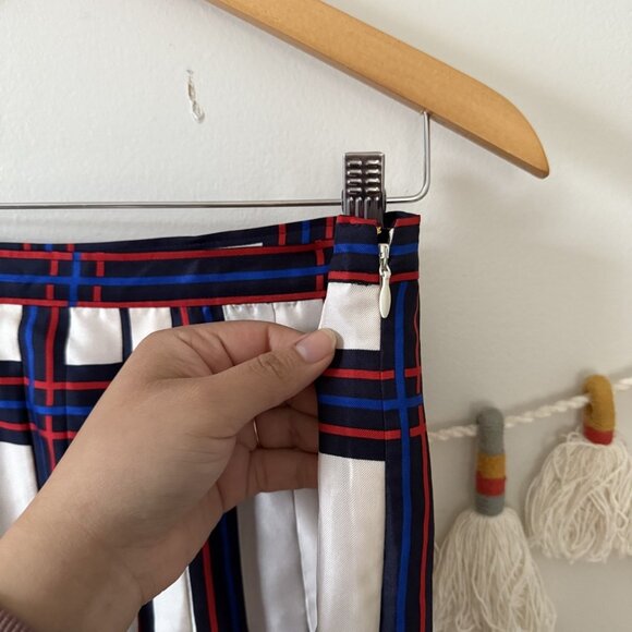 Tory Burch Silk Harper Pleated Plaid Knee Length Skirt Academia Holiday Preppy 8 - Picture 5 of 8